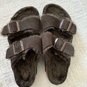 Birkenstock Arizona Shearling Sandal Dark Brown